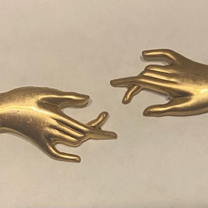 Pair of elegant hand brooches pins Two hand statement brooches created from vintage raw brass finding