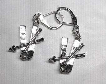 Skis earrings silver tone sport skiing handmade for pierced ears nickel free