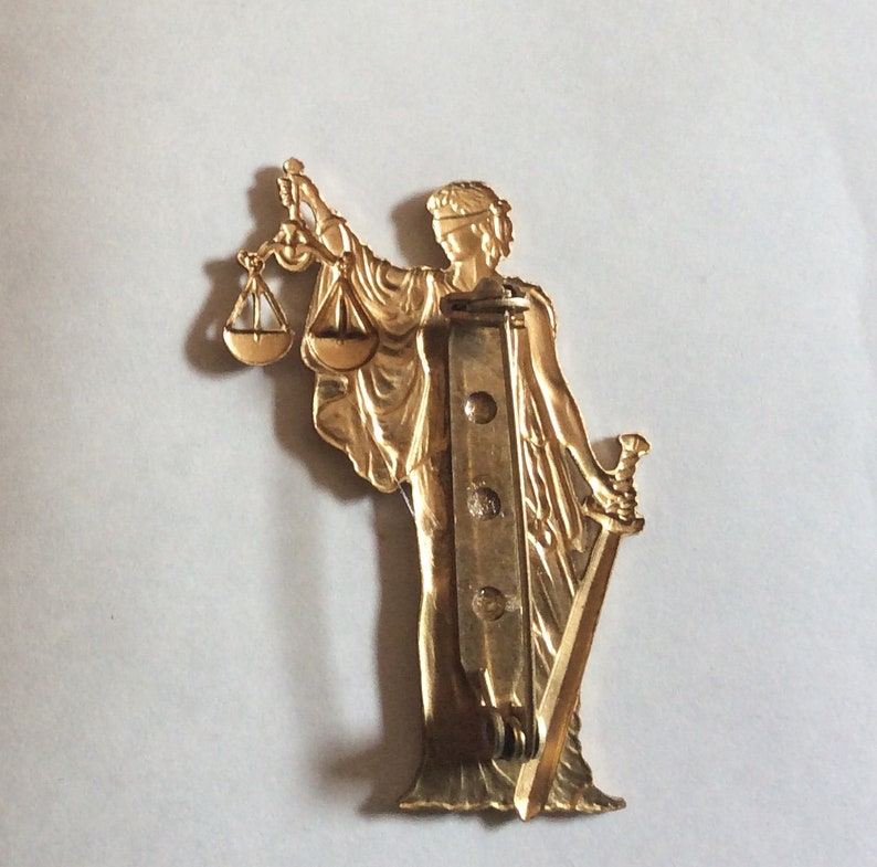 Lady Justice brooch AND pendant law courts, lawyer, barrister Attorney raw brass brooch pin vintage finding image 3