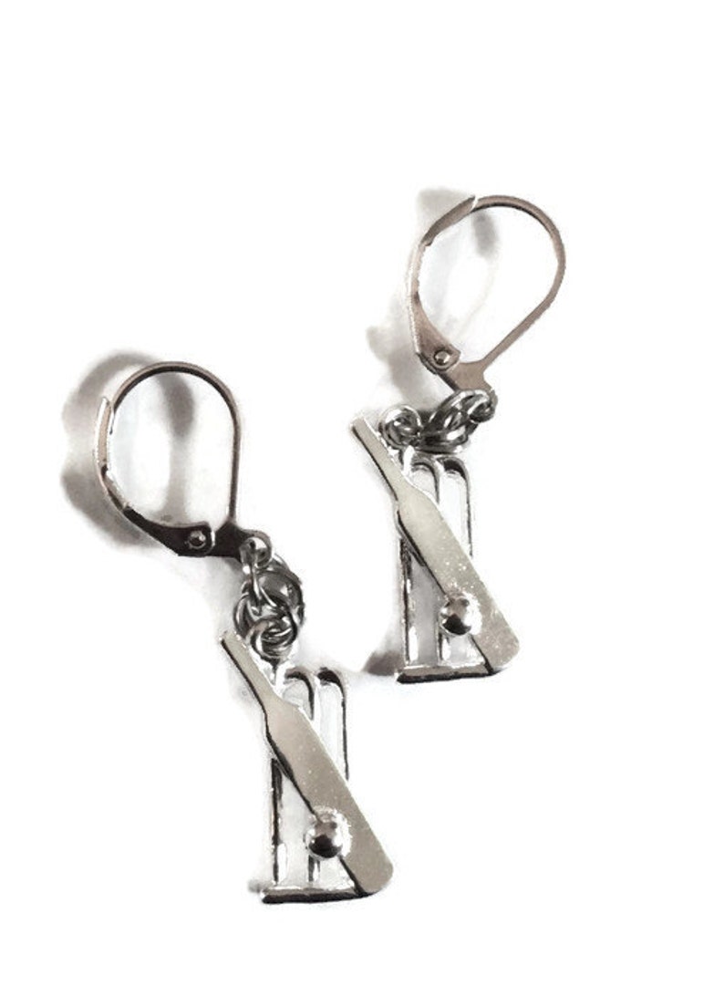 Cricket Earrings Ball Bat and Wickets and Bail Silver Tone Etsy UK