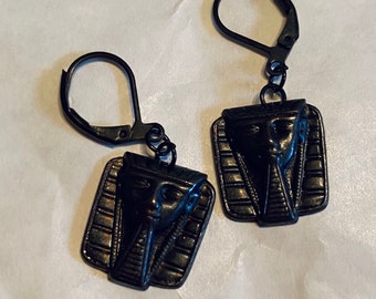 Tutankhamen Egyptian Pharaoh handmade blackened metal earrings for pierced ears nickel free