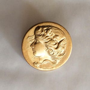 Art nouveau rose lady flowing hair raw brass brooch pin vintage finding