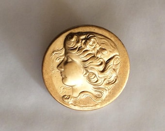 Art nouveau rose dame fluide cheveux brut broche en laiton épingle vintage trouvaille