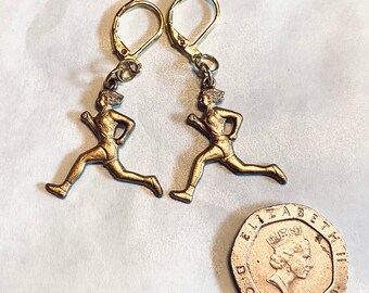 Female runner athlete marathon earrings raw brass handmade detailed earrings for pierced ears nickel free