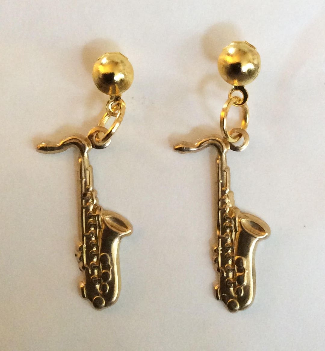 Saxophone Small Earrings Gold Tone Raw Brass Musical Brass Etsy