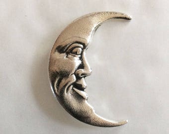 Mond Brosche Jugendstil Brosche, Mann im Mond gemasert, versilbert