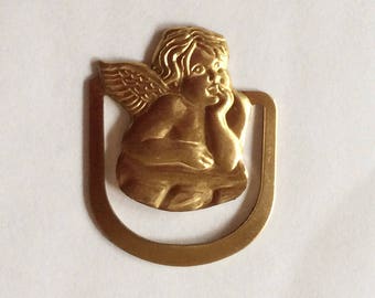 Cherub / Guardian angel small book mark putti gold tone raw brass bookmark 2.5cm