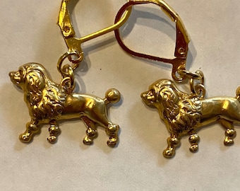 Pair of poodle earrings made from raw brass vintage findings gold tone
