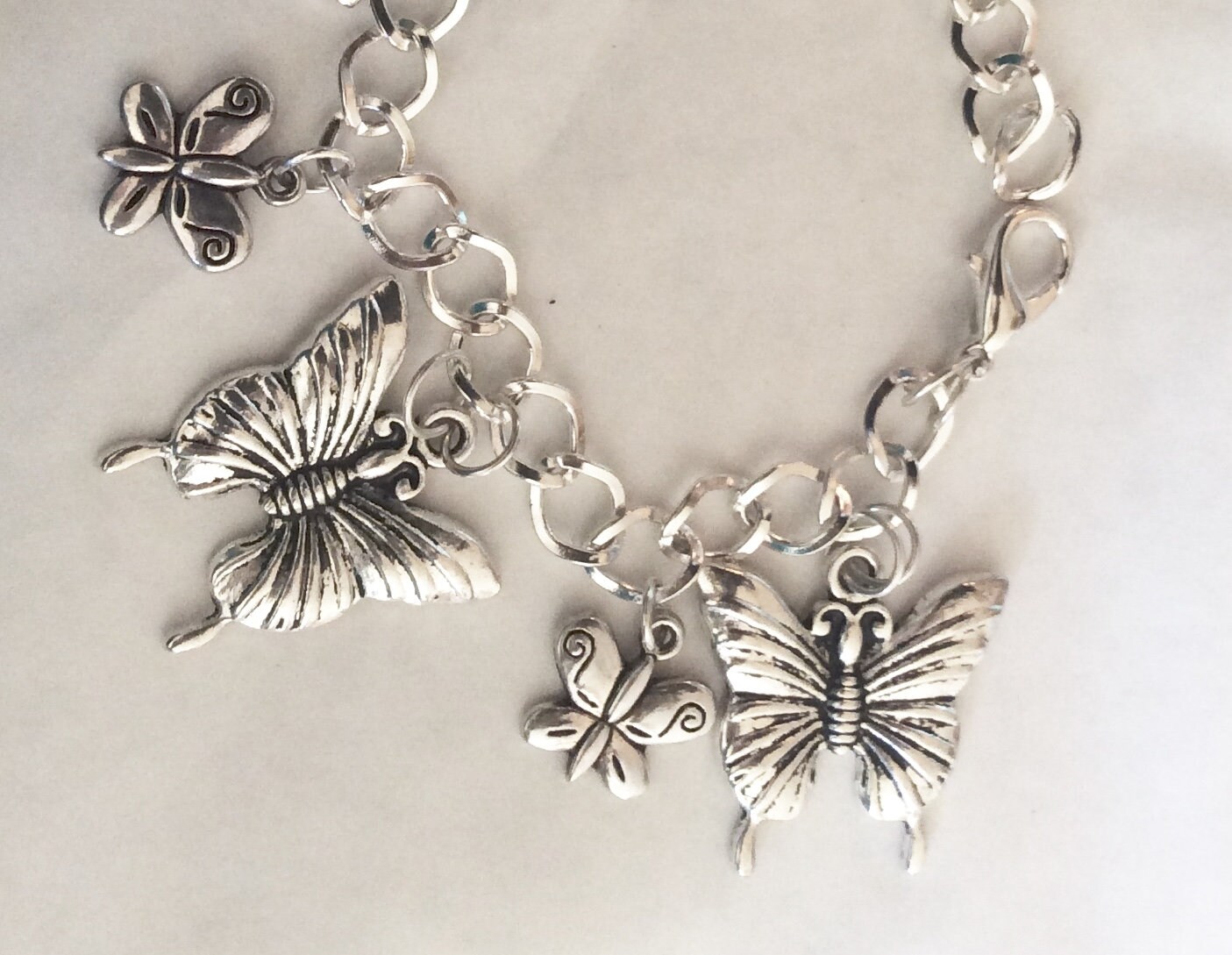 Duo of Butterflies Silver Tone Charm Bracelet Choice of