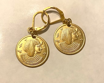 Tutankhamen Egyptian Pharaoh handmade raw brass earrings for pierced ears nickel free