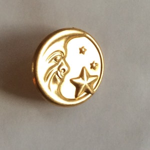 Crescent moon and star circular brooch pin raw brass vintage finding handmade