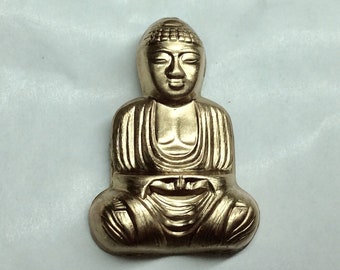 Broche Vintage Agneau Et Tête De Bouddha - Années 70/80 - Métal Bronze - Occasion