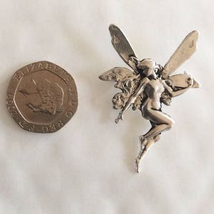 Tinkerbell Absinthe Fairy brooch / pin medium size Art nouveau style Mucha silver Plated