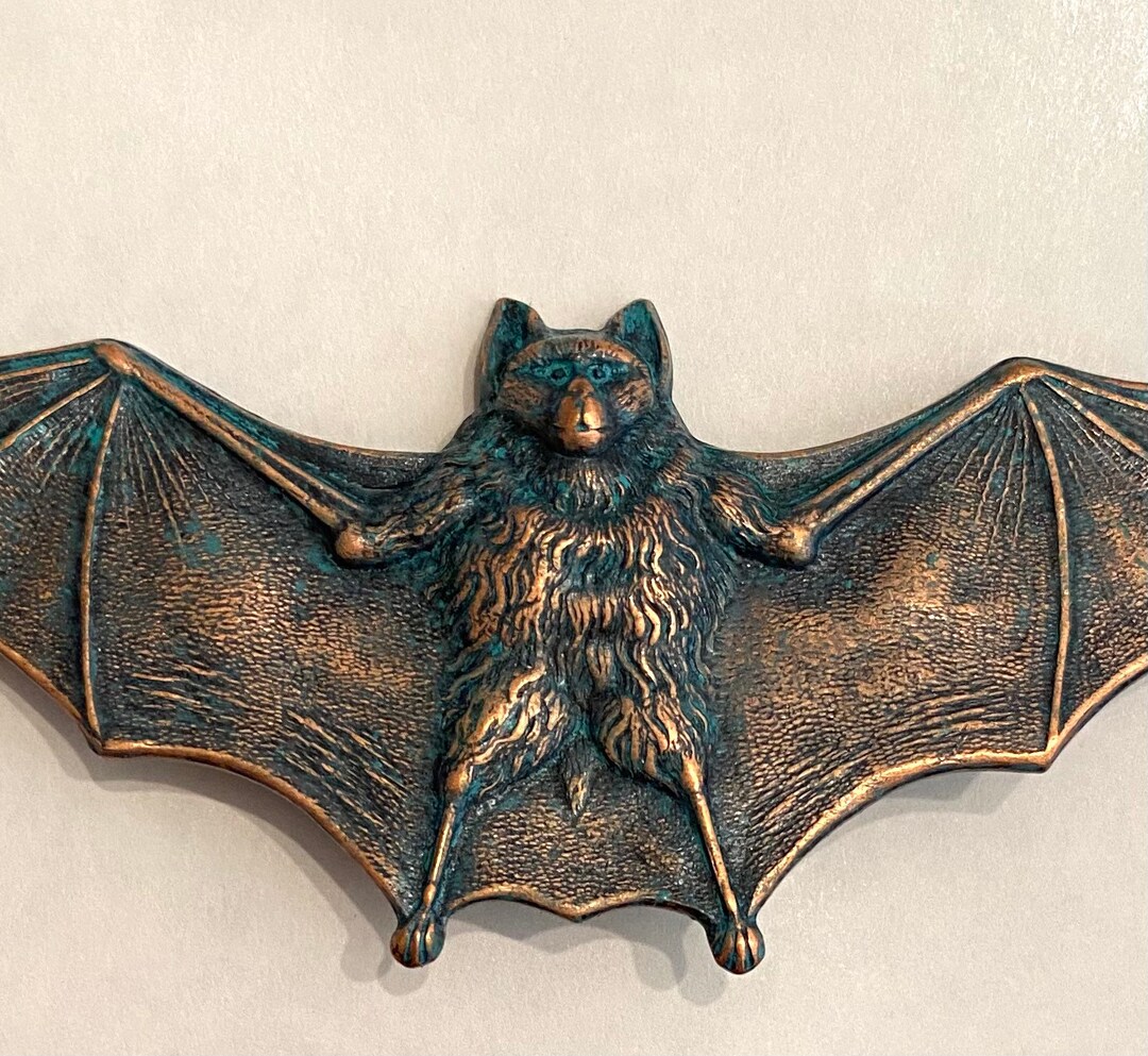 thumbnail image 2 of British Artisan Signed Pewter Flying Bat Brooch Pin - Vampire Halloween Gothic 2 of 4