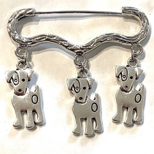Puppy dog with patch charm silver tone brooch/pin