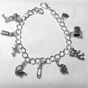 Baby mixed silver tone charm bracelet 19-21cm options pram, bottle, teddy, nappy pin, Stork ,dummy