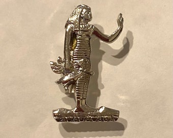 Egyptian goddess small brooch pin silver tone handmade