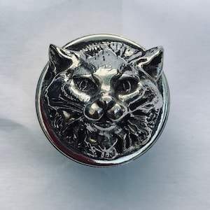 Cat pill box Victorian replica Cat head face box , kitten long haired pussy cat, silver plated copper