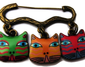 Enamel cat face brooch pin colourful charm bronze tone brooch/pin kitten head