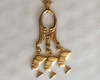 Nefertiti hanger Egyptische Multi head raw messing hanger en gouden toon ketting 46cm/18"