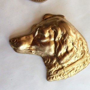 Vintage Labrador retriever dog head brooch pin in raw brass vintage finding