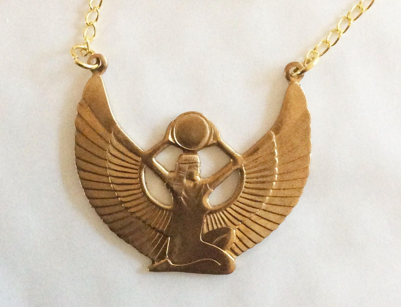 Egyptian Isis goddess pendant necklace 49cm /19 raw brass Etsy