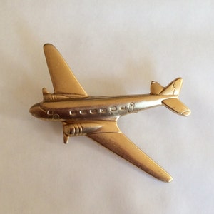 Airplane vintage brooch pin from raw brass vintage finding Plane pin Airliner