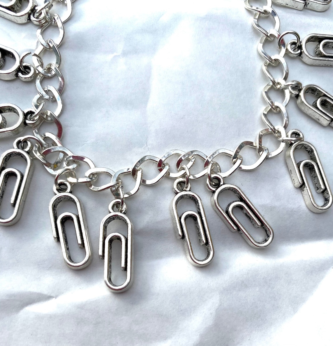 Paper Clip Quirky Silver Tone Charm Bracelet Choice of Lengths Etsy