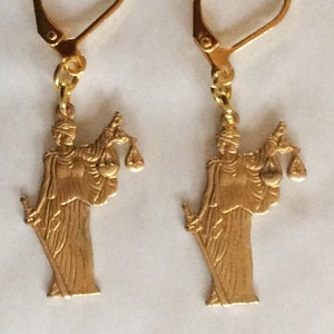 Lady Justice earrings law courts, lawyer, barrister Attorney raw brass vintage findings for pierced ears