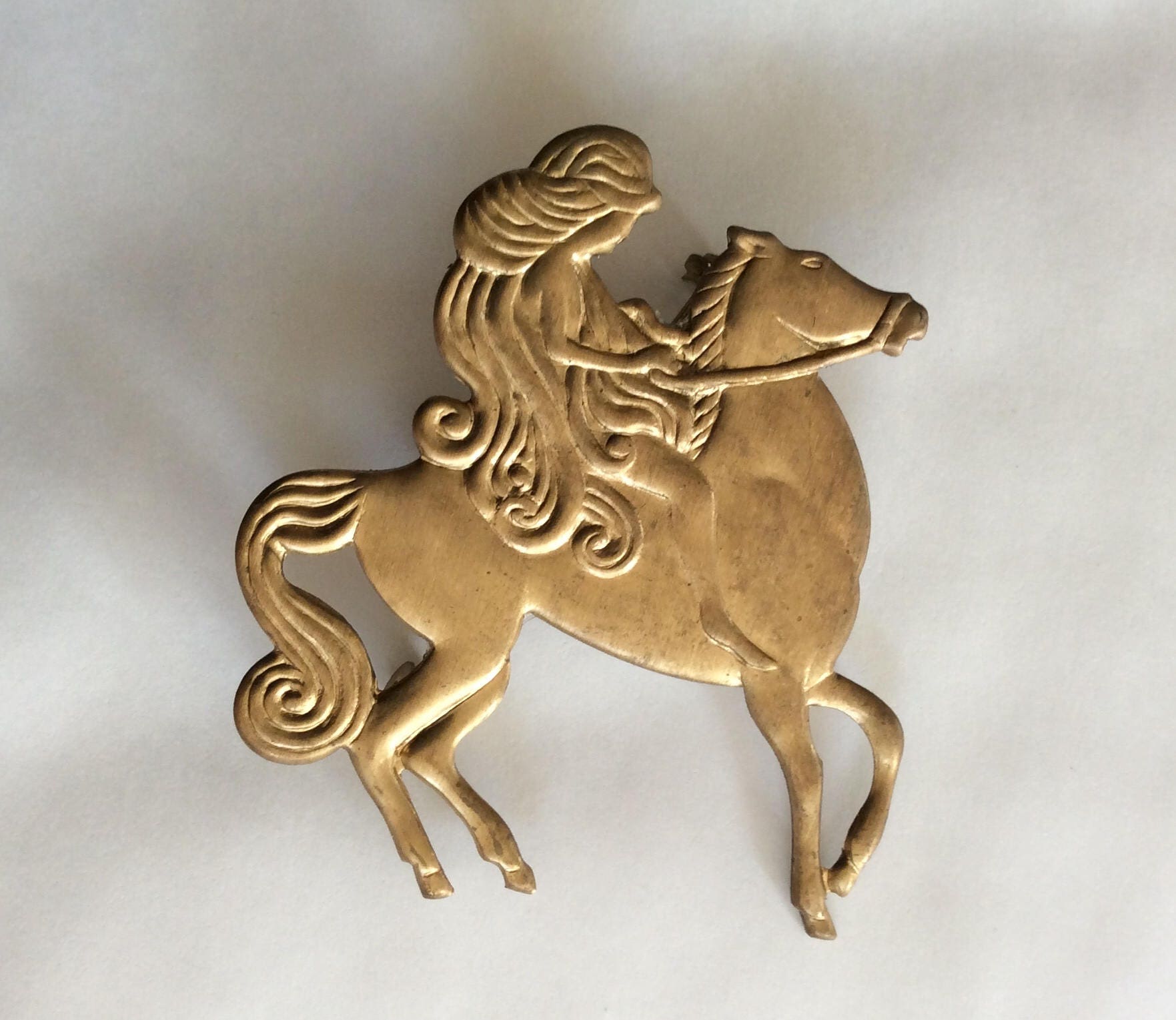 Art Nouveau Lady Godiva and Horse Brooch Flowing Hair picture