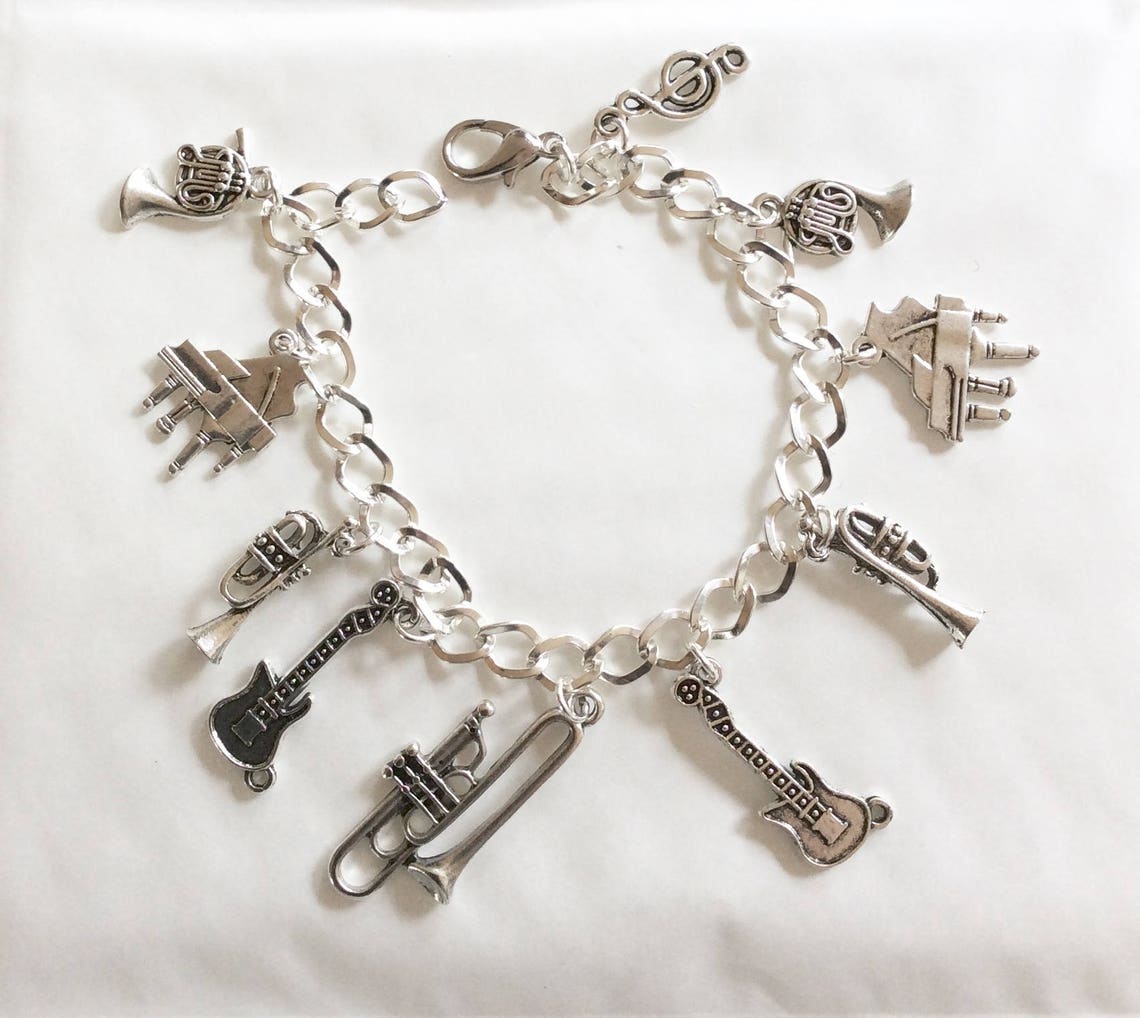 Musical Instrument bracelet silver tone charm bracelet 19cm Etsy