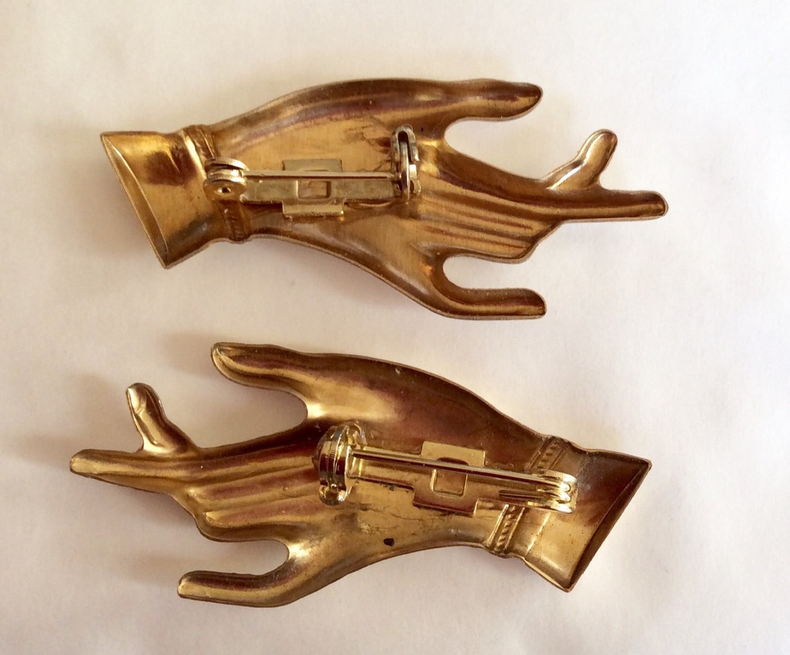 Pair of Elegant Hand Brooches Pins Two Hand Statement Brooches Created ...