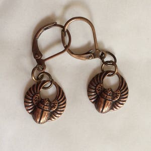 Scarab beetle small earrings Egyptian handmade copper for pierced ears nickel free