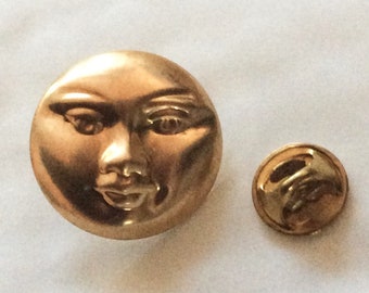 Full Moon face celestial raw brass gold tone tie pin lapel pin tie tack lunar pin