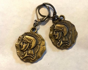 Roman legionnaire double sided coin earrings replica coin brass tone lever back for pierced ears