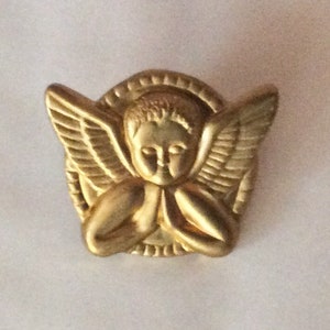 Guardian Angel chubby cherub praying angel pin tie tac fastening from raw brass vintage finding