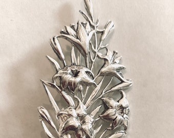 Broche Ancienne Fleur De Lys Art Nouveau Plaqué Argent - Occasion En Très Bon état