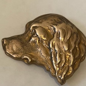 Vintage Labrador retriever dog head brooch pin raw brass vintage finding