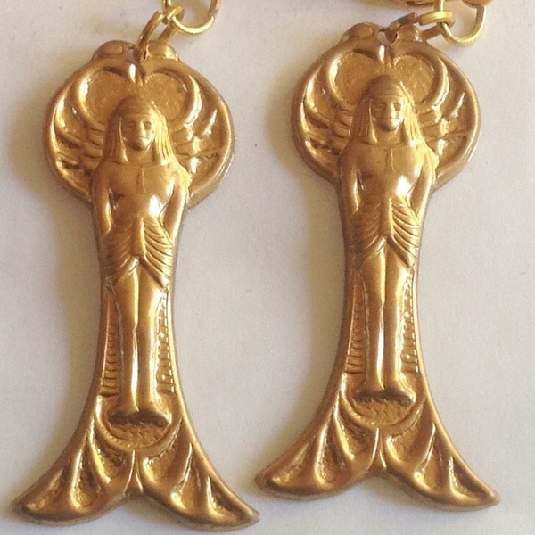 Egyptian God raw brass handmade earrings for pierced ears nickel free