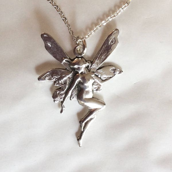 Tinkerbell Absinthe Fairy pendant medium Art nouveau style Mucha silver plated with 40cm chain