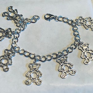 Teddy bear outline bracelet  silver tone charm 20cm length mother to be bracelet