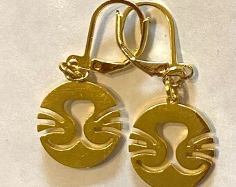 Cats whiskers and nose kitten face earrings gold tone cat kitten pussy cat handmade earrings for pierced ears nickel free