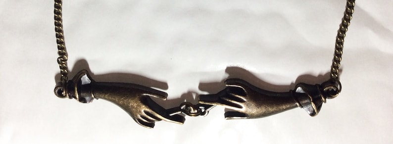 Pair of hands necklace Two hand necklace bronze tone charms 56cm chain