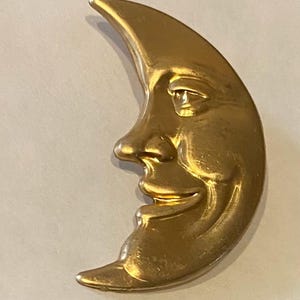 Jugendstil Stil Mond Brosche, Mann im Mond Roh Messing Vintage Fund
