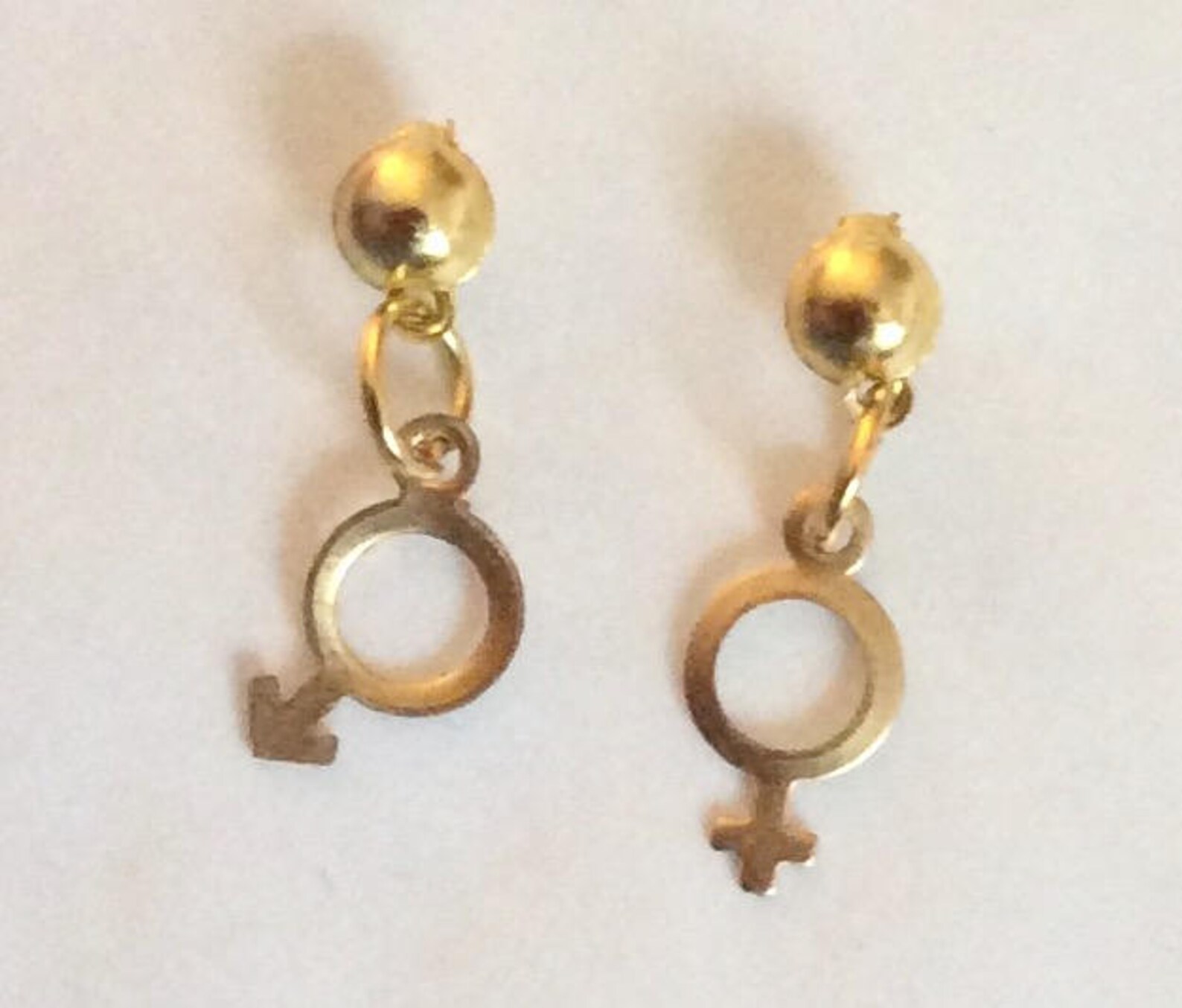 Male Female symbols stud earrings raw brass handmade detailed Etsy