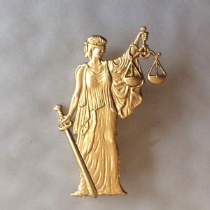Lady Justice brooch AND pendant law courts, lawyer, barrister Attorney raw brass brooch pin vintage finding image 1