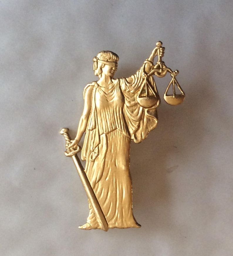 Lady Justice brooch AND pendant law courts, lawyer, barrister Attorney raw brass brooch pin vintage finding image 1