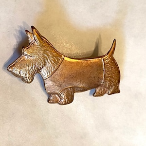 Scottie dog brooch pin West Highland terrier raw brass vintage finding Scottie