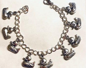 Rubber duck bracelet  style silver tone charm choice of lengths from 19- 21 cm