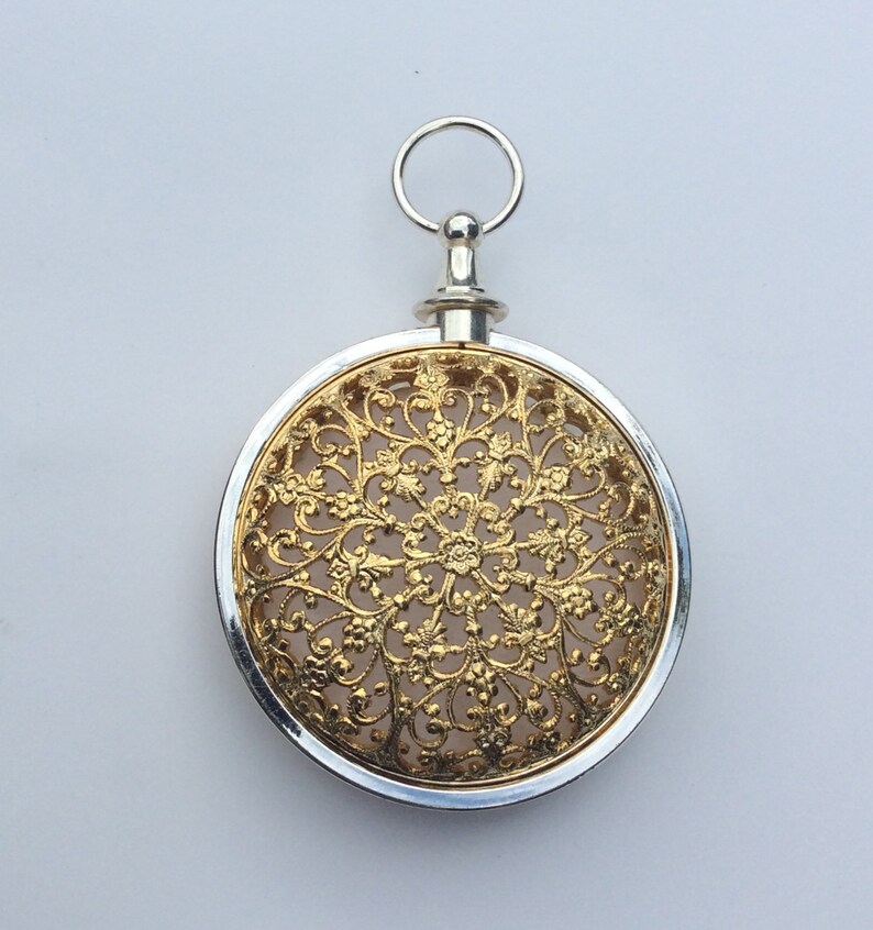 Starburst rococo gilt finish pomander replica fragrance pendant Art Nouveau style silver plated with 20 50cm silver tone chain